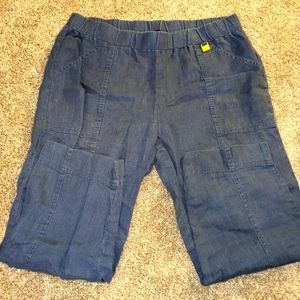 Ellen Tracy Blue Linen Capris Pants Medium